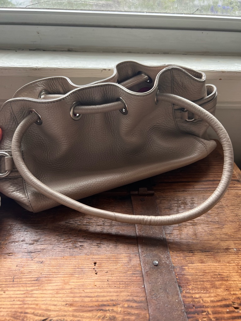 Cole Haan Beige Leather Shoulder Bag With Fuchsia Interior